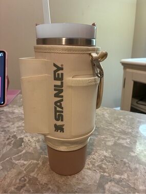 Stanley Beige Canvas Sleeve Travel Bottle Holder